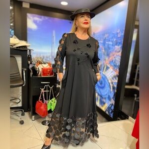 Elegant Black Dress with Floral Accents